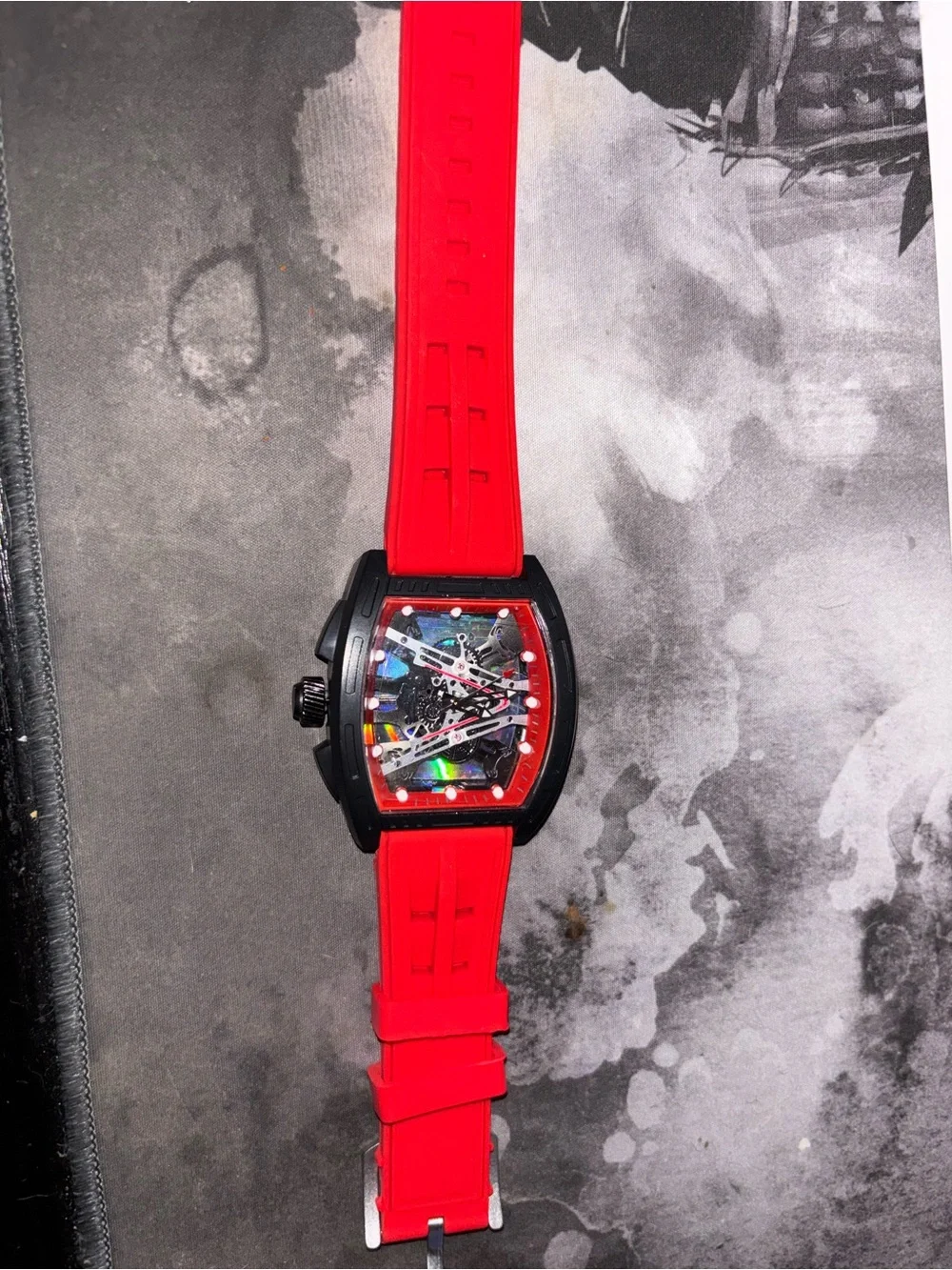 Red Men's Sport Skeleton Watch with Silicone Band